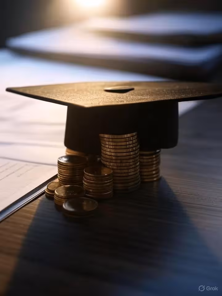 Abstract representation of financial security and economic pressure, stack of coins and graduation c