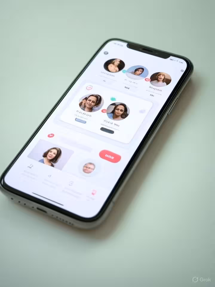 Modern smartphone screen displaying dating app interface with verification badges and premium featur