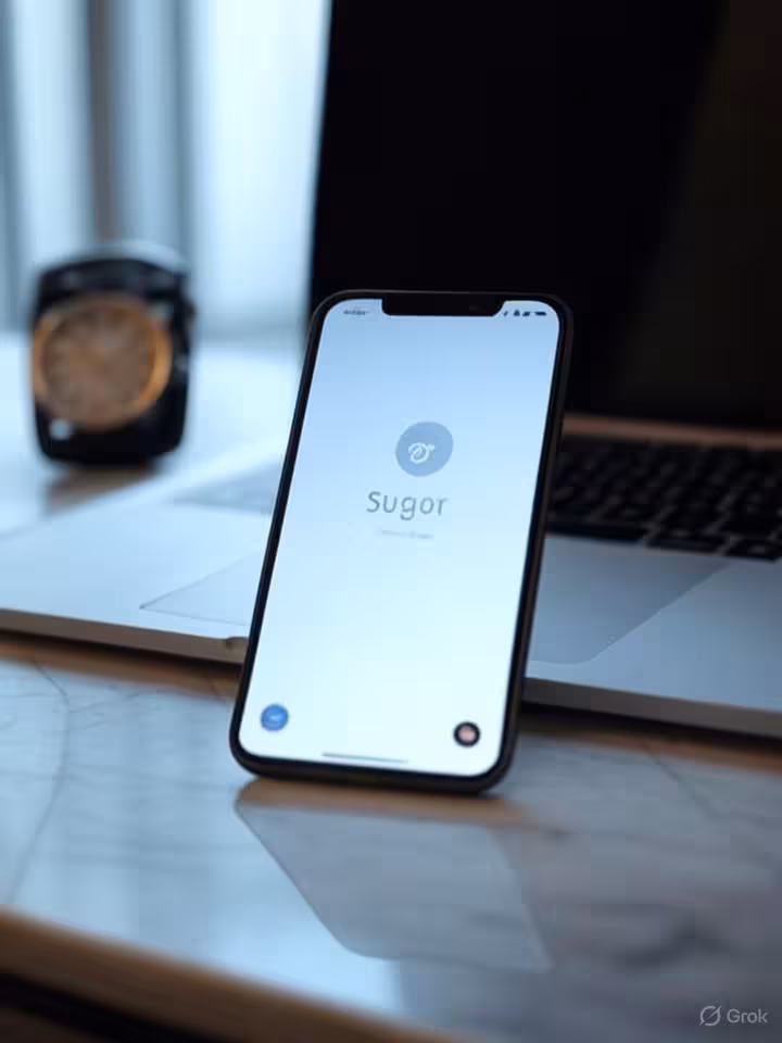 Modern smartphone displaying sugar dating app interface on marble desk surface surrounded by tech ga