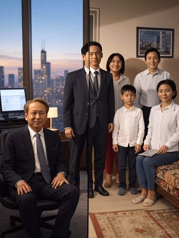 Split composition showing wealth inequality concept - luxury executive lifestyle on one side and eco